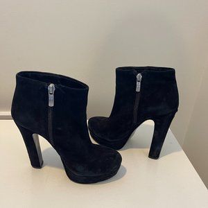 BCBG Black Suede Bootie Heels